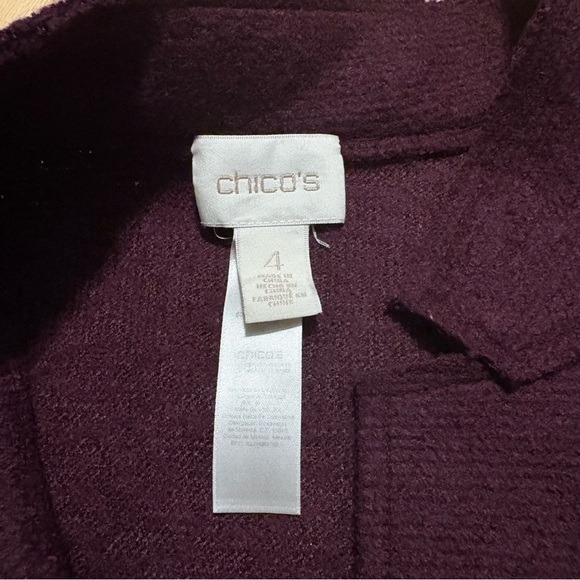 Chico’s Boiled Wool Purple Pea Coat Duster Sweater Pocket Sz 4 XXL - Picture 5 of 9